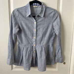 11-1-Tylho Anthropologie Blue and White Striped Button Up Peplum Long Sleeve